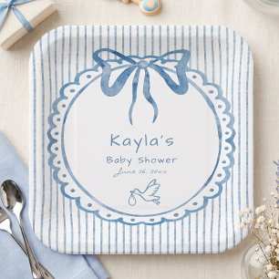 Fantasievolle Blauwe Aquarel Strik Babyshower Papieren Bordje
