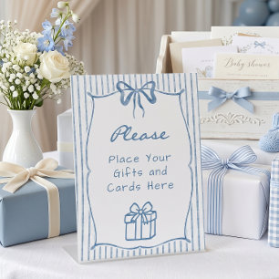 Fantasievolle Blauwe Aquarel Strik Babyshower Reclamebord Met Voetstuk