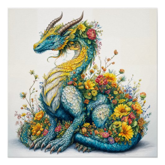 Fantasievolle Bloemendragonekunst Perfect Poster (Voorkant)