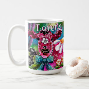 Fantasievolle Bloemkoe Roze Teal Zwart Persoonlijk Koffiemok