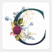Fantasievolle bloemletter 'C' Vierkante Sticker (Voorkant)