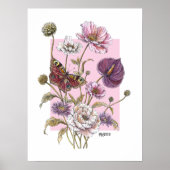 Fantasievolle Botanische Vlinder Bloemkunst  Poster (Voorkant)