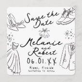 Fantasievolle Doodles Trouw Bruid Save the Date Kaart (Voorkant)