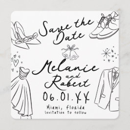 Fantasievolle Doodles Trouw Bruid Save the Date Kaart