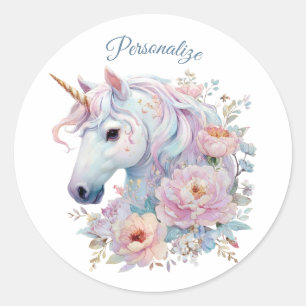 Fantasievolle Eenhoorn met Pastelkleurige Bloemacc Ronde Sticker