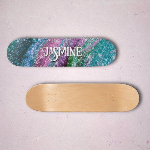 Fantasievolle golvende blauwe paarse Glitter monog Persoonlijk Skateboard
