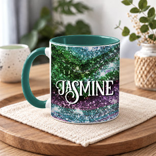 Fantasievolle golvende groene roze Glitter monogra Mok
