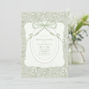 Fantasievolle groene bloemige vintage bruids-showe kaart