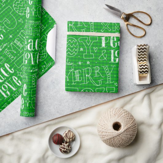 Fantasievolle Groene Prettig Kerst Script Cadeaupapier (Crafts)