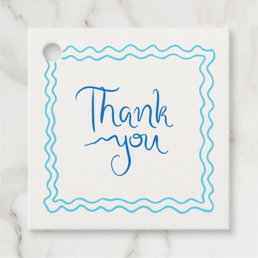 Fantasievolle Handgeschreven Blauwe Dank Je Wel Bedankjes Labels (Voorkant)