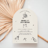 fantasievolle handgetekende 30e verjaardag drankje kaart