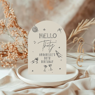 fantasievolle handgetekende 30e verjaardag drankje kaart