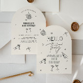 fantasievolle handgetekende 30e verjaardag drankje kaart