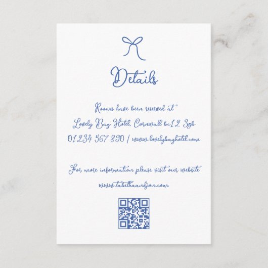 Fantasievolle Handgetekende Boog Blauwe QR Huwelij Informatiekaartje (Voorkant)
