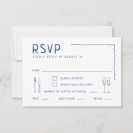 Fantasievolle handgetekende geïllustreerde trouwda RSVP kaartje