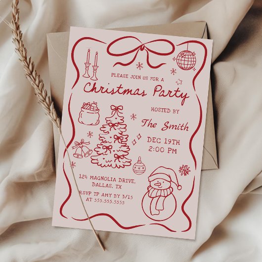 Fantasievolle handgetekende kerstfeest uitnodiging