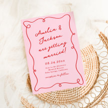 Fantasievolle handgetekende roze & rode trouw