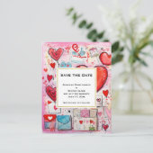 Fantasievolle harten en liefdesbrieven Bewaar de d Uitnodiging Briefkaart (Staand voorkant)