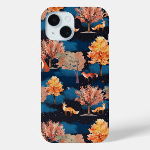 Fantasievolle Herfst Vos Nacht Bos Naadloos Patroo iPhone 15 Case