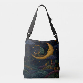 FANTASIEVOLLE JONGEN ZEILT OP GOUDEN HALVE MAAN CROSSBODY TAS