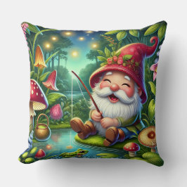 Fantasievolle Kabouter die vist in een Magisch Bos Kussen