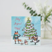 Fantasievolle Kerstkaart voor het houtland (Staand voorkant)