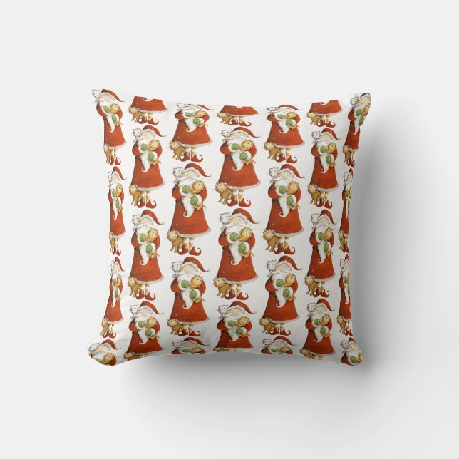 Fantasievolle Kerstman & Katten Patroon Kussen (Voorkant)