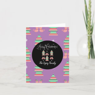 Fantasievolle Kerstmis Kat Patroon Paars Bedankkaart