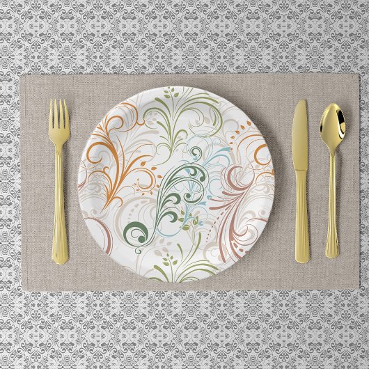 Fantasievolle Kleurrijke Bloemige Krullen Papieren Bordje