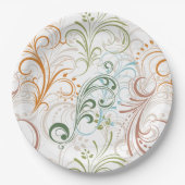 Fantasievolle Kleurrijke Bloemige Krullen Papieren Bordje (Voorkant)