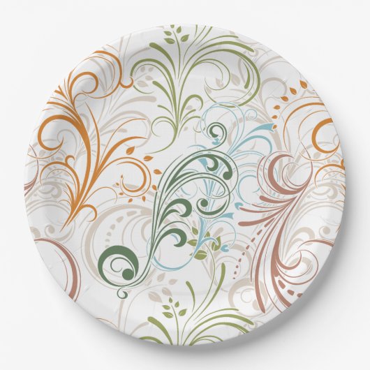 Fantasievolle Kleurrijke Bloemige Krullen Papieren Bordje (Voorkant)