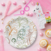 Fantasievolle Kleurrijke Bloemswirrels Papieren Bordje (Feest)