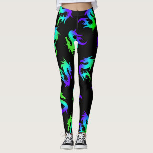 fantasievolle KLEURRIJKE chinese BLAUWE DRAGON PAT Leggings
