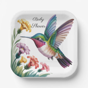 Fantasievolle Kolibrie Bloem Baby Shower Papieren Bordje