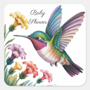 Fantasievolle Kolibrie Bloem Baby Shower Vierkante Sticker