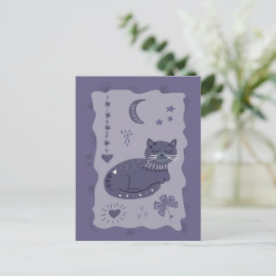 Fantasievolle Nacht Kat Volkskunst Ansichtkaart Briefkaart