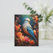 Fantasievolle Natuur Blauwe Vogel Briefkaart (Staand voorkant)