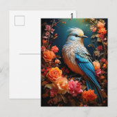Fantasievolle Natuur Blauwe Vogel Briefkaart (Voorkant / Achterkant)