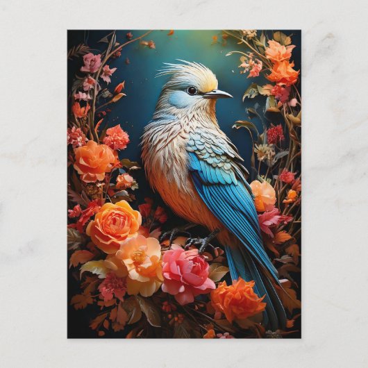 Fantasievolle Natuur Blauwe Vogel Briefkaart (Voorkant)