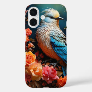 Fantasievolle Natuur Blauwe Vogel iPhone 16 Hoesje