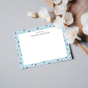 Fantasievolle Paarse Zonnebloemen Lichtblauw Monog Notitiekaartje