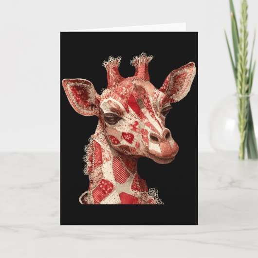 Fantasievolle Patchwork Harten Romantische Giraffe Kaart (Voorkant)