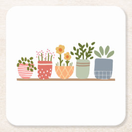Fantasievolle Potted Bloemen Tuinliefhebber Kartonnen Onderzetters