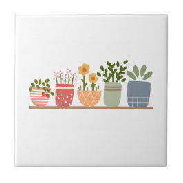 Fantasievolle Potted Bloemen Tuinliefhebber Tegeltje