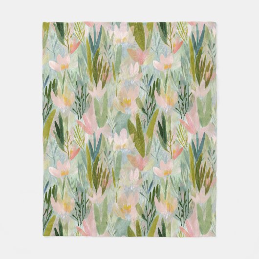 Fantasievolle saliegroene bloem waterverf fleece deken (Voorkant)