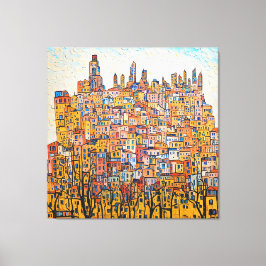 Fantasievolle stadsgezichtsweergave canvas afdruk