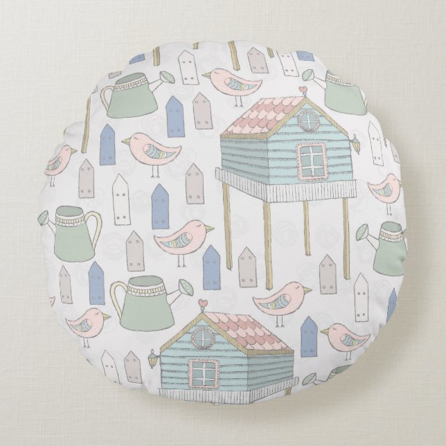 Fantasievolle Tuinier Rond Kussen (Voorkant)