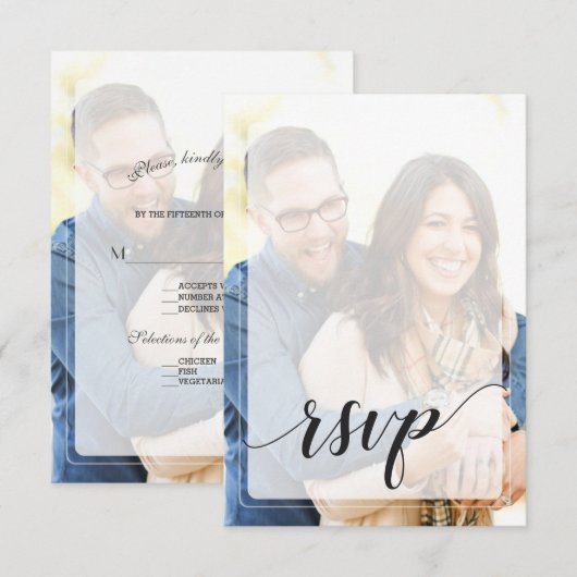 Fantasievolle Vervagende Foto Kalligrafie Bruiloft RSVP Kaartje (Voorkant / Achterkant)