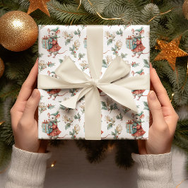 Fantasievolle Vintage Kerst Muis Inpakpapier
