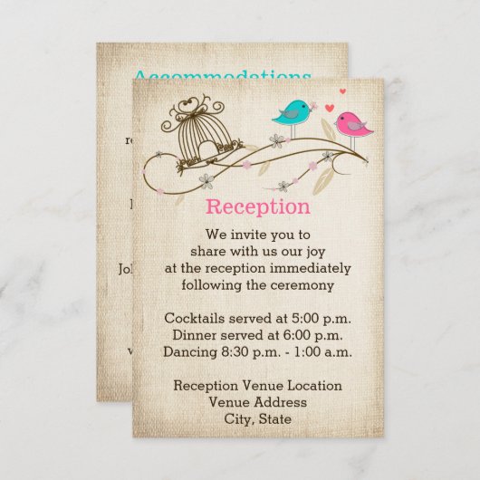 Fantasievolle Vogels Verliefd Bruiloft Enclosureka Informatiekaartje (Voorkant / Achterkant)